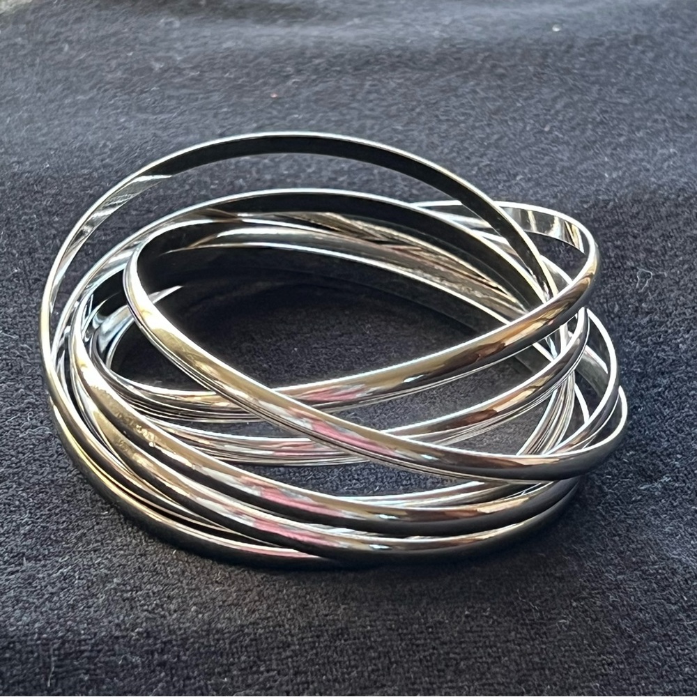 Silver Bracelet 9 Connected Bracelets Each 1/8” size  3 1/4”